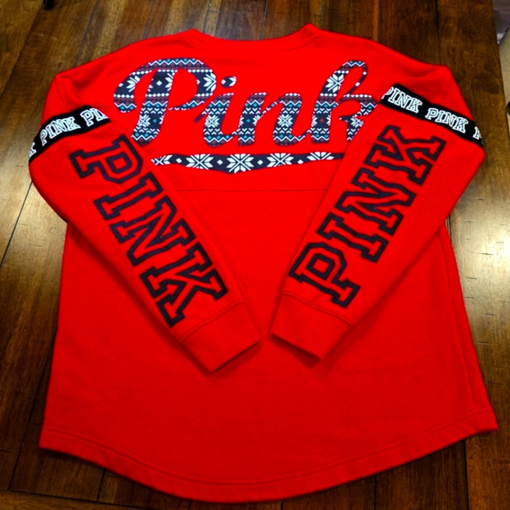VICTORIA'S SECRET PINK HOLIDAY SNOWFLAKE  LONG SLEEVE CREW "RARE"